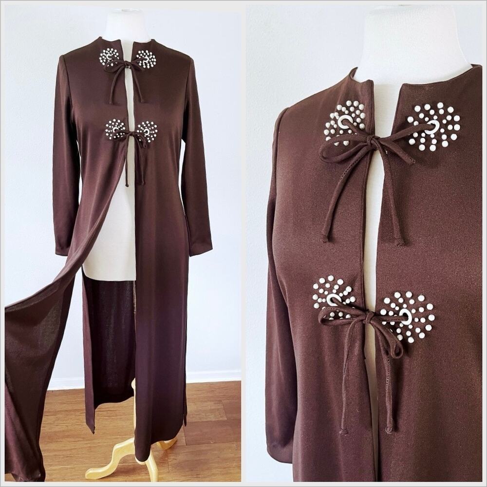 Vintage 70s Chocolate Brown Duster Maxi Jacket‎ // Size Small